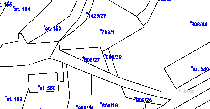 Parcela st. 808/39 v KÚ Lhenice, Katastrální mapa