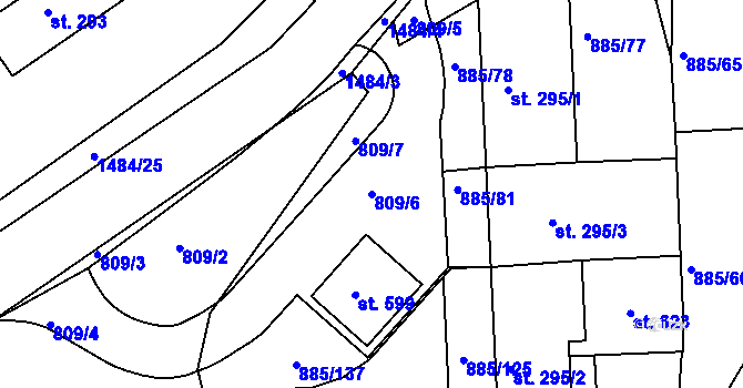 Parcela st. 809/6 v KÚ Lhenice, Katastrální mapa