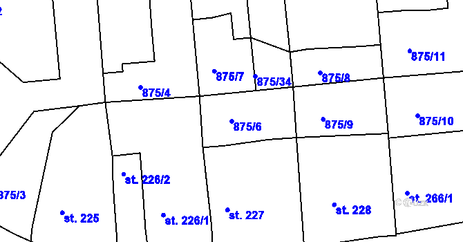 Parcela st. 875/6 v KÚ Lhenice, Katastrální mapa
