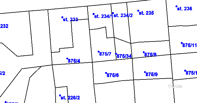 Parcela st. 875/7 v KÚ Lhenice, Katastrální mapa