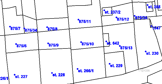 Parcela st. 875/10 v KÚ Lhenice, Katastrální mapa