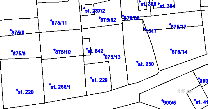 Parcela st. 875/13 v KÚ Lhenice, Katastrální mapa