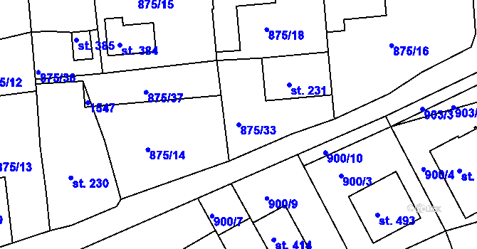 Parcela st. 875/33 v KÚ Lhenice, Katastrální mapa