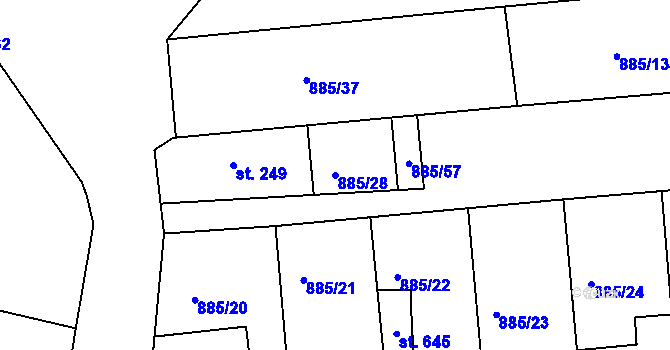 Parcela st. 885/28 v KÚ Lhenice, Katastrální mapa