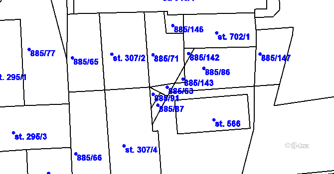 Parcela st. 885/63 v KÚ Lhenice, Katastrální mapa