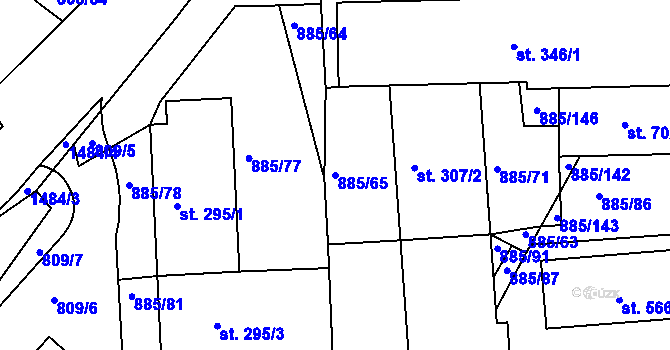 Parcela st. 885/65 v KÚ Lhenice, Katastrální mapa