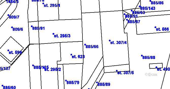Parcela st. 885/66 v KÚ Lhenice, Katastrální mapa