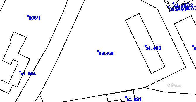 Parcela st. 885/68 v KÚ Lhenice, Katastrální mapa