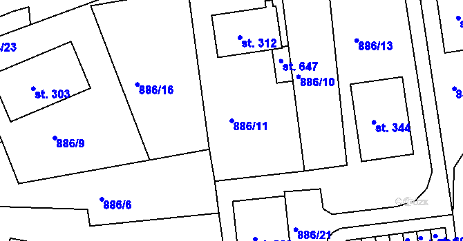 Parcela st. 886/11 v KÚ Lhenice, Katastrální mapa