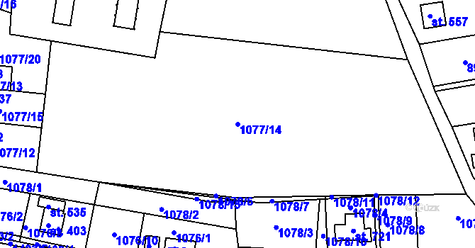 Parcela st. 1077/14 v KÚ Lhenice, Katastrální mapa
