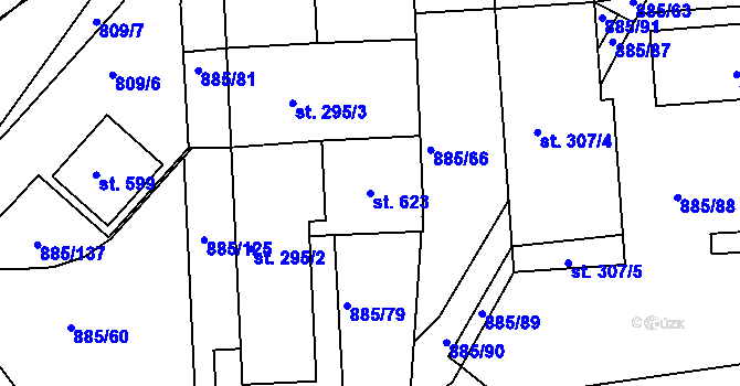 Parcela st. 623 v KÚ Lhenice, Katastrální mapa