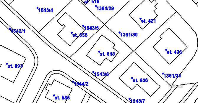 Parcela st. 618 v KÚ Lhenice, Katastrální mapa