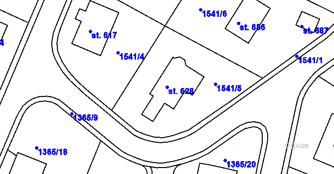 Parcela st. 628 v KÚ Lhenice, Katastrální mapa