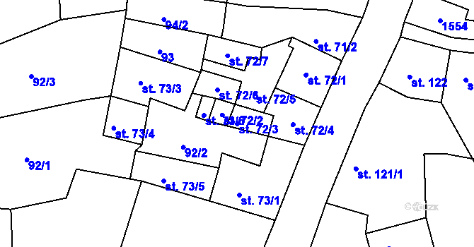 Parcela st. 72/3 v KÚ Lhenice, Katastrální mapa