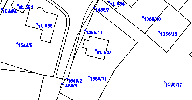 Parcela st. 637 v KÚ Lhenice, Katastrální mapa