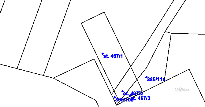 Parcela st. 467/1 v KÚ Lhenice, Katastrální mapa