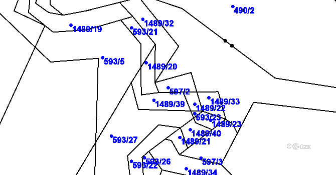 Parcela st. 597/2 v KÚ Lhenice, Katastrální mapa