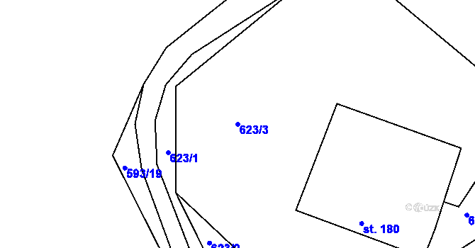 Parcela st. 623/3 v KÚ Lhenice, Katastrální mapa