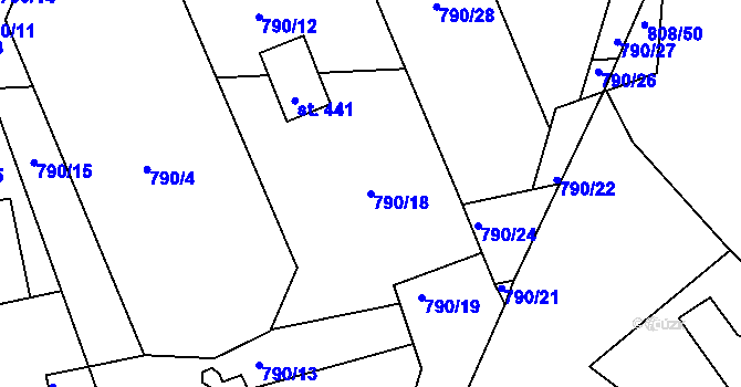 Parcela st. 790/18 v KÚ Lhenice, Katastrální mapa