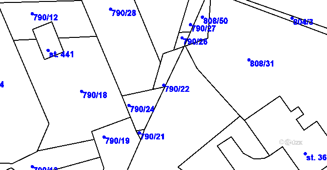 Parcela st. 790/22 v KÚ Lhenice, Katastrální mapa