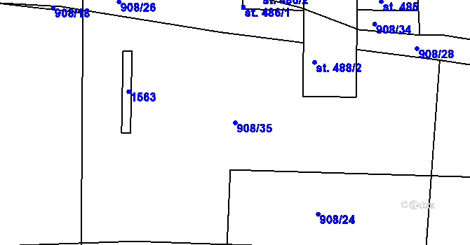 Parcela st. 908/35 v KÚ Lhenice, Katastrální mapa