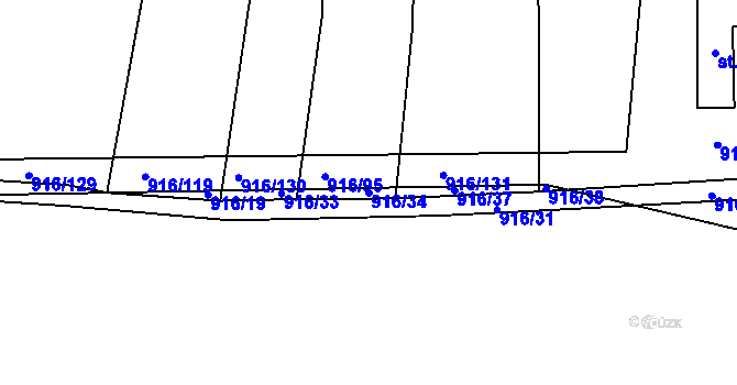 Parcela st. 916/34 v KÚ Lhenice, Katastrální mapa
