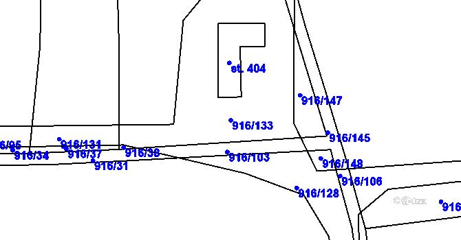 Parcela st. 916/133 v KÚ Lhenice, Katastrální mapa