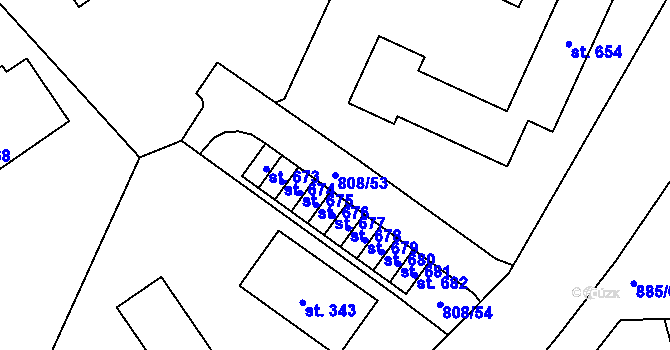 Parcela st. 808/53 v KÚ Lhenice, Katastrální mapa