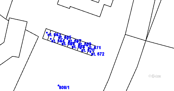 Parcela st. 671 v KÚ Lhenice, Katastrální mapa