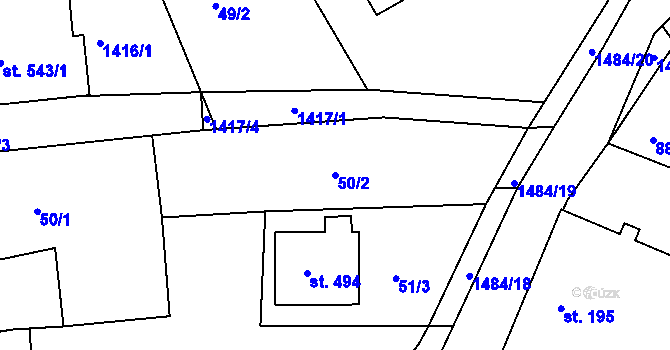 Parcela st. 50/2 v KÚ Lhenice, Katastrální mapa