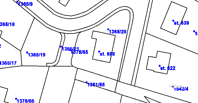 Parcela st. 688 v KÚ Lhenice, Katastrální mapa