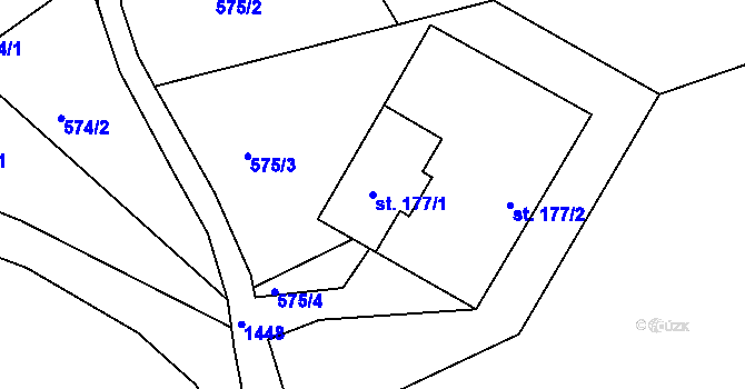 Parcela st. 177/1 v KÚ Lhenice, Katastrální mapa