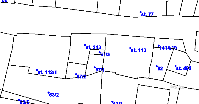 Parcela st. 67/3 v KÚ Lhenice, Katastrální mapa