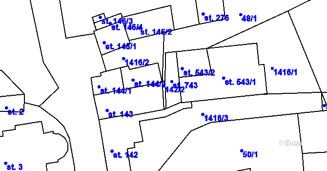Parcela st. 142/2 v KÚ Lhenice, Katastrální mapa