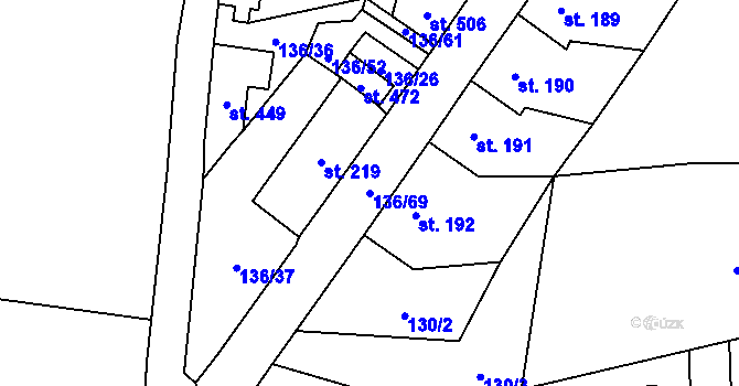 Parcela st. 136/69 v KÚ Lhenice, Katastrální mapa