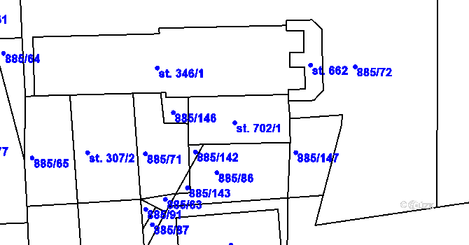 Parcela st. 702/1 v KÚ Lhenice, Katastrální mapa