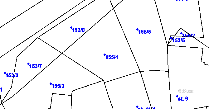 Parcela st. 155/4 v KÚ Třešňový Újezdec, Katastrální mapa