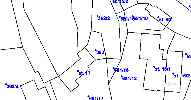 Parcela st. 363 v KÚ Třešňový Újezdec, Katastrální mapa