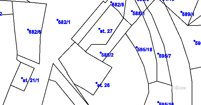 Parcela st. 588/2 v KÚ Třešňový Újezdec, Katastrální mapa