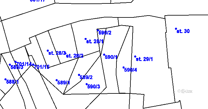 Parcela st. 590/1 v KÚ Třešňový Újezdec, Katastrální mapa