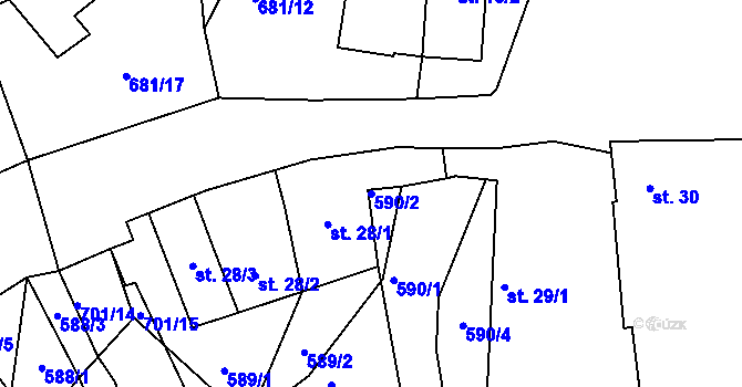 Parcela st. 590/2 v KÚ Třešňový Újezdec, Katastrální mapa
