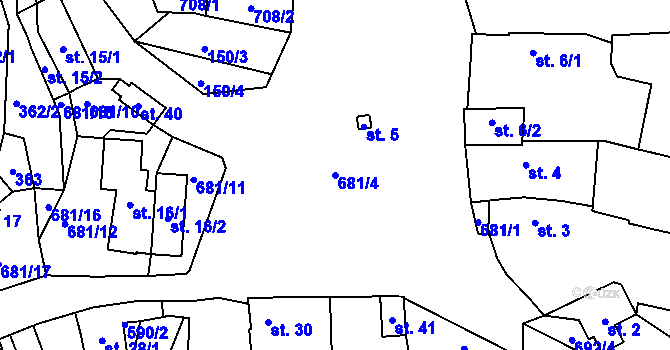 Parcela st. 681/4 v KÚ Třešňový Újezdec, Katastrální mapa