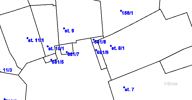 Parcela st. 681/9 v KÚ Třešňový Újezdec, Katastrální mapa