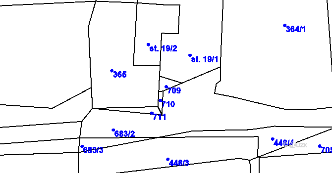 Parcela st. 709 v KÚ Třešňový Újezdec, Katastrální mapa
