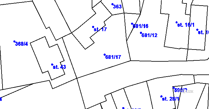 Parcela st. 681/17 v KÚ Třešňový Újezdec, Katastrální mapa