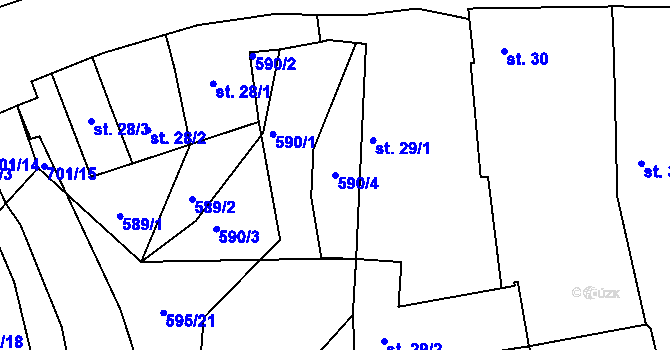 Parcela st. 590/4 v KÚ Třešňový Újezdec, Katastrální mapa