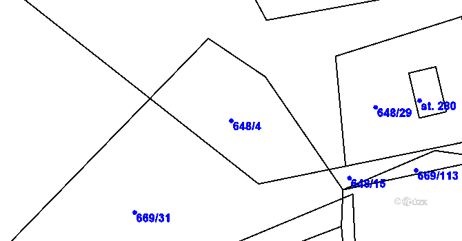 Parcela st. 648/4 v KÚ Vadkov, Katastrální mapa
