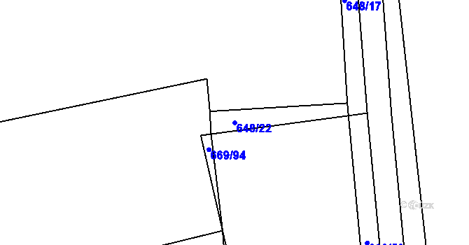 Parcela st. 648/22 v KÚ Vadkov, Katastrální mapa