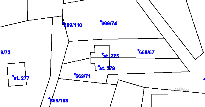 Parcela st. 275 v KÚ Vadkov, Katastrální mapa