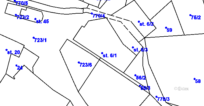 Parcela st. 6/1 v KÚ Vodice u Lhenic, Katastrální mapa